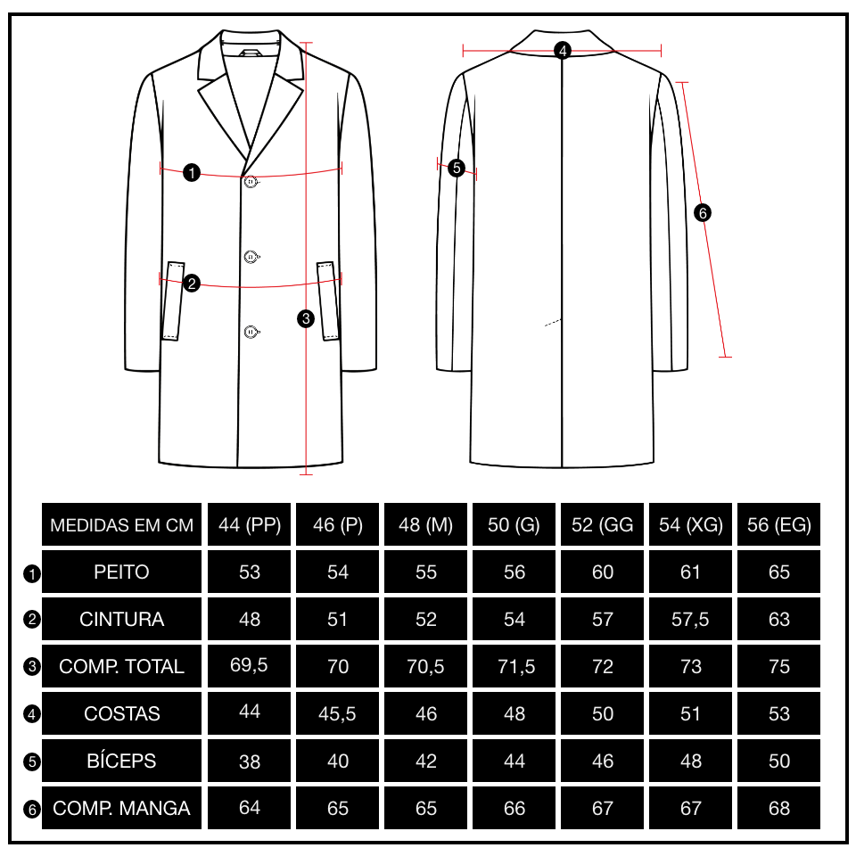 Casaco de Lã Pea Coat Preto Masculino