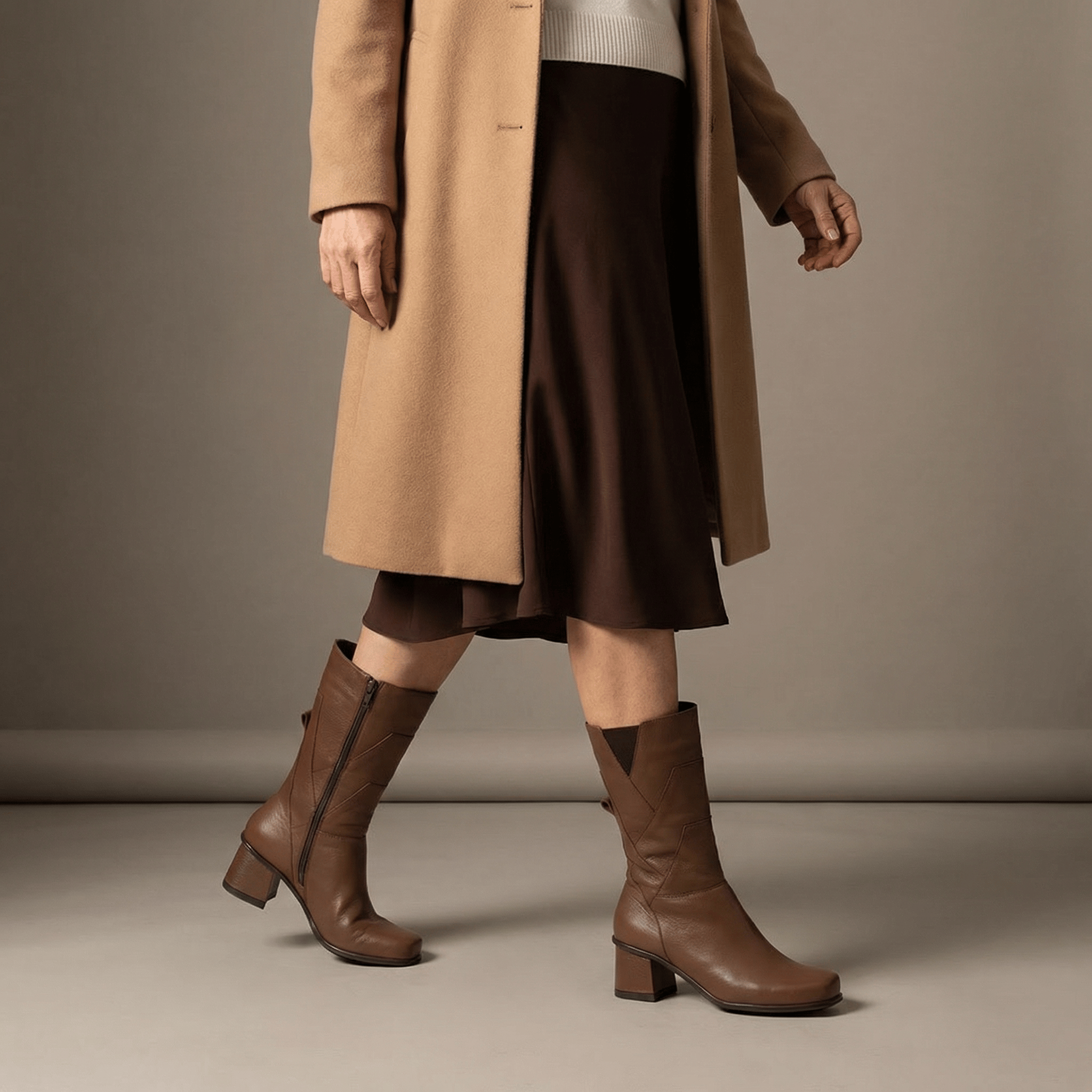 Bota Cano Longo Salto Bloco Marrom - 7492 - Botas, Cano Longo- MZQ