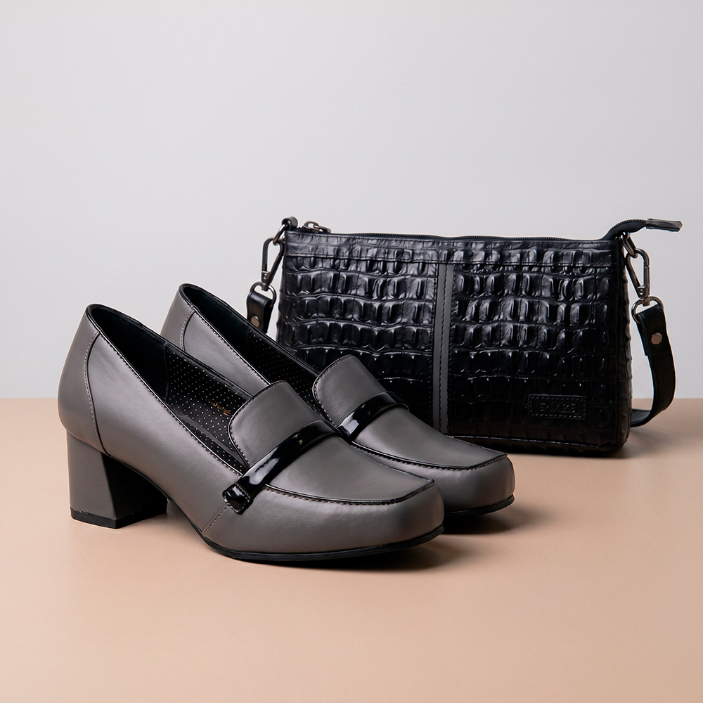 Combo Sapato 7340 Cinza + Bolsa 39 Croco - Combos- MZQ